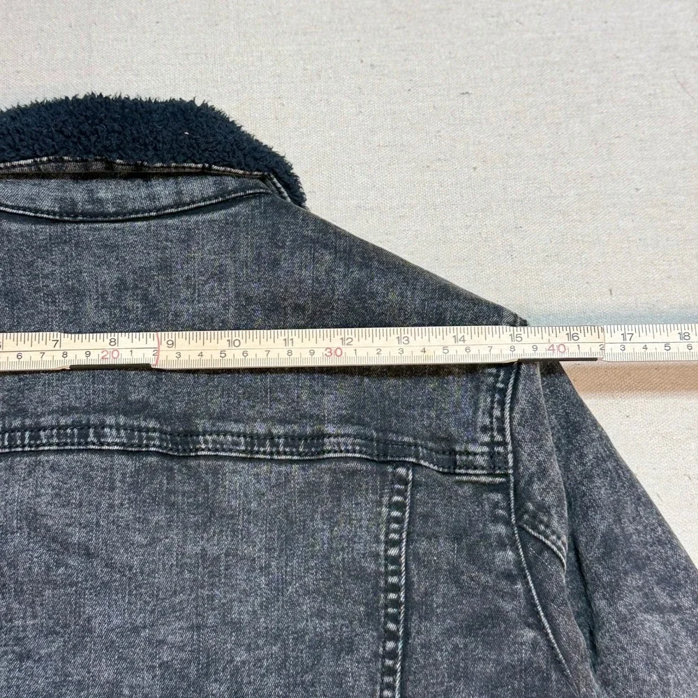 Abercrombie Kids Denim Jacket 11/12 Sherpa Lined Acid Wash Black 232-722-0344